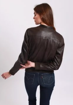 Lee Cooper Leather Jacket With Round Collar - 2 Zipped Side Pockets - - Veste En Cuir - Brown -Lee Cooper Boutique 1b8ad6aeab754539a7c2abb4266f2b09