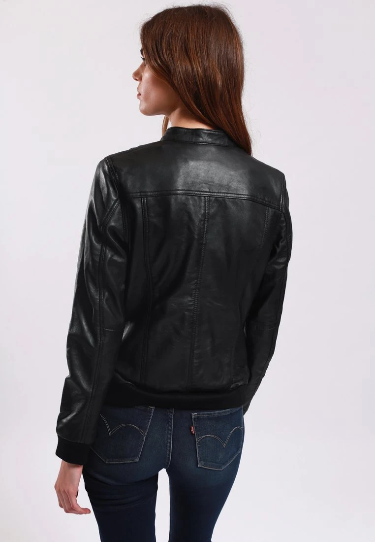 Lee Cooper Leather Jacket With Round Collar - 2 Zipped Side Pockets - - Veste En Cuir - Black 3 Lee Cooper Leather Jacket With Round Collar - 2 Zipped Side Pockets - - Veste En Cuir - Black – Image 3