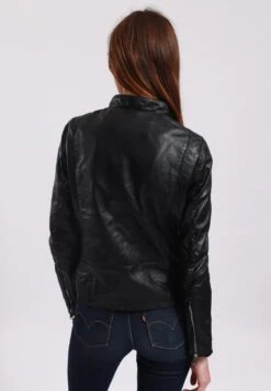 Lee Cooper Leather Jacket With Round Collar And Push Button Closure - - Veste En Cuir - Black -Lee Cooper Boutique 3df9a1e983f24a9b90cdd31689c735a8